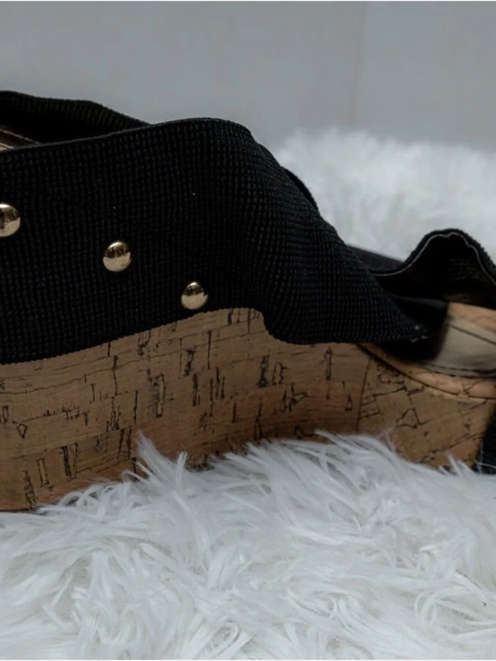 Madden Girl Black Cork Wedge Sandals Criss Cross Elastic Women’s 6.5